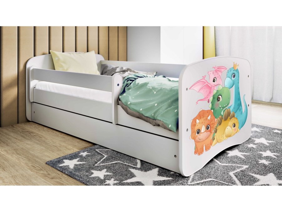 KOCOT KIDS Seng babydreams hvid tiny dinos med skuffe med madras 140/70