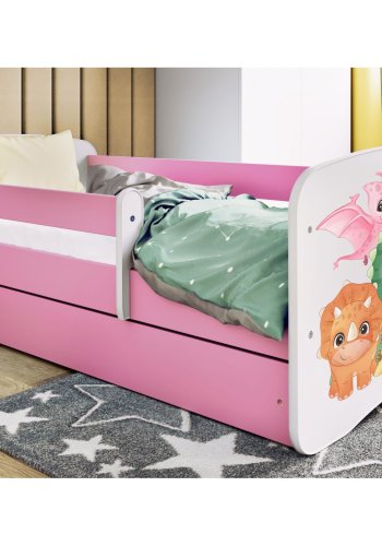 KOCOT KIDS Seng babydreams pink tiny dinos med skuffe med madras 180/80