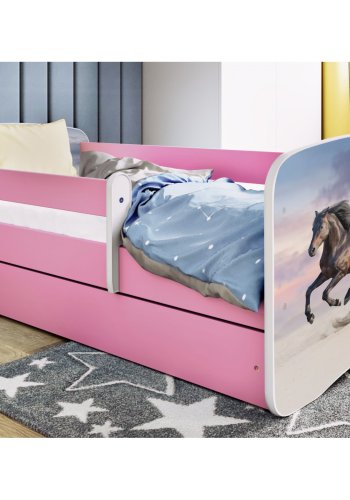 KOCOT KIDS Seng babydreams pink galopperende hest uden skuffe med madras 140/70