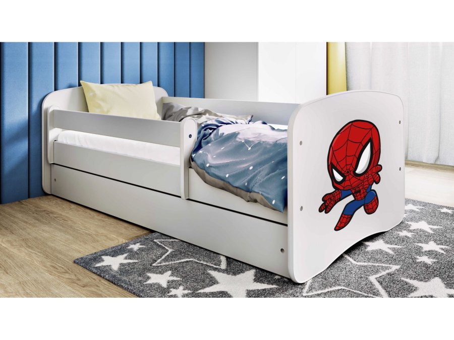 KOCOT KIDS Seng babydreams white spiderman med skuffe med madras 140/70