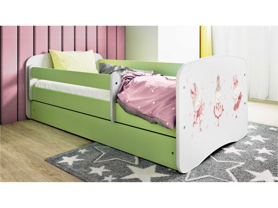 KOCOT KIDS Seng babydreams grnne kaniner med sommerfugle med skuffe med madras 160/80