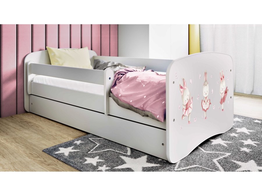 KOCOT KIDS Seng babydreams hvide kaniner med sommerfugle uden skuffe med madras 140/70