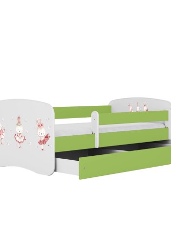KOCOT KIDS Seng babydreams grnne kaniner med sommerfugle med skuffe med madras 140/70