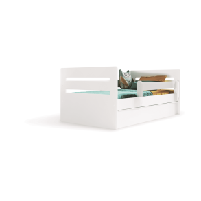 Tomi juniorseng, m. madras, sengehest, skuffe - hvid spnplade og MDF (160x80)