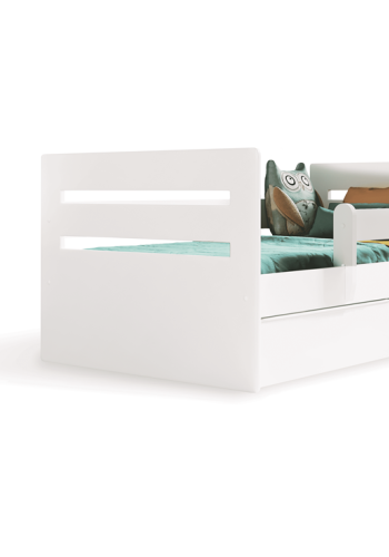 Tomi juniorseng, m. madras, sengehest, skuffe - hvid spnplade og MDF (180x80)