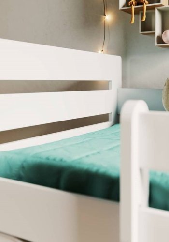 Tomi juniorseng, m. madras, sengehest, skuffe - hvid spnplade og MDF (180x80)