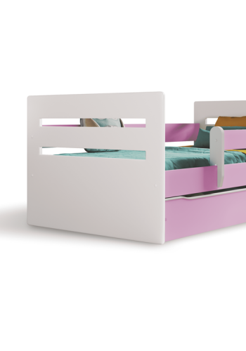 Tomi juniorseng, m. madras, sengehest, skuffe - hvid og lyserd spnplade og MDF (140x80)