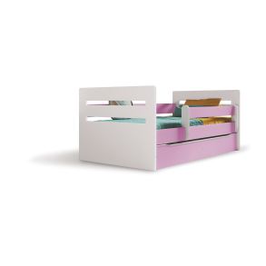 Tomi juniorseng, m. madras, sengehest, skuffe - hvid og lyserd spnplade og MDF (160x80)