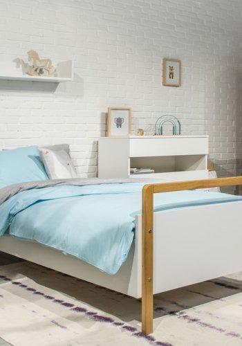 Victor juniorseng, inkl. lamelbund og madras - hvid laminat og natur eg (180x80)