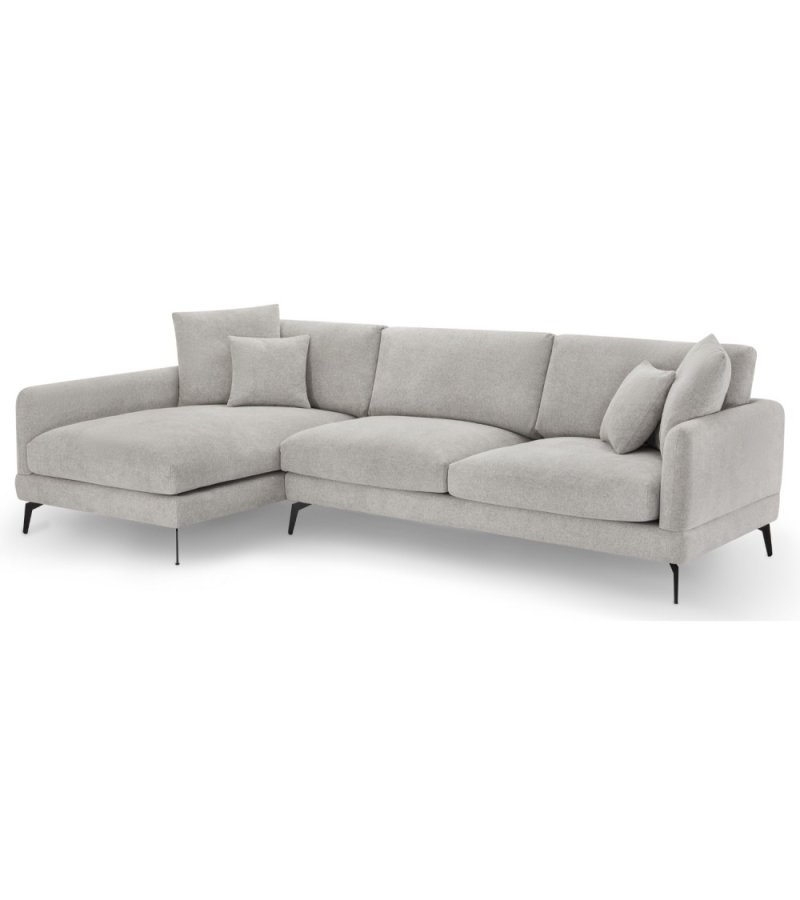 Maggie sofa, m. venstre chaiselong og 4 pyntepuder - gr og sort metal