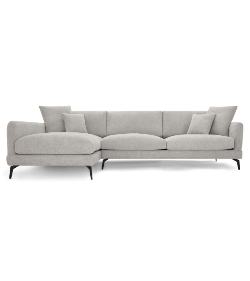 Maggie sofa, m. venstre chaiselong og 4 pyntepuder - gr og sort metal