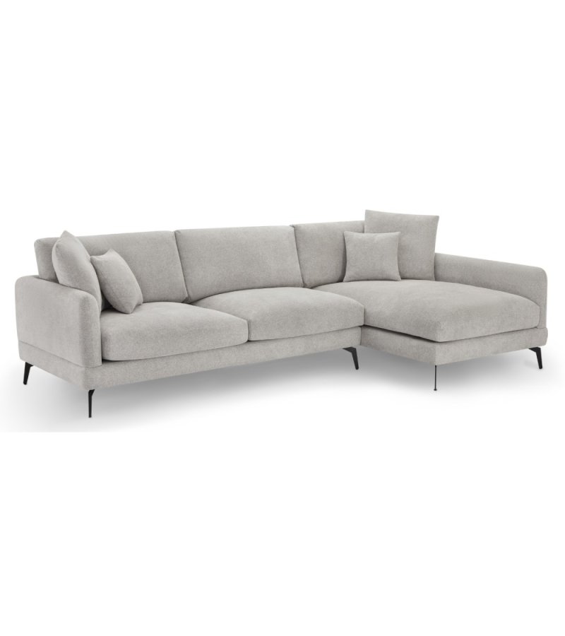  Maggie sofa, m. hjre chaiselong og 4 pyntepuder - gr og sort metal
