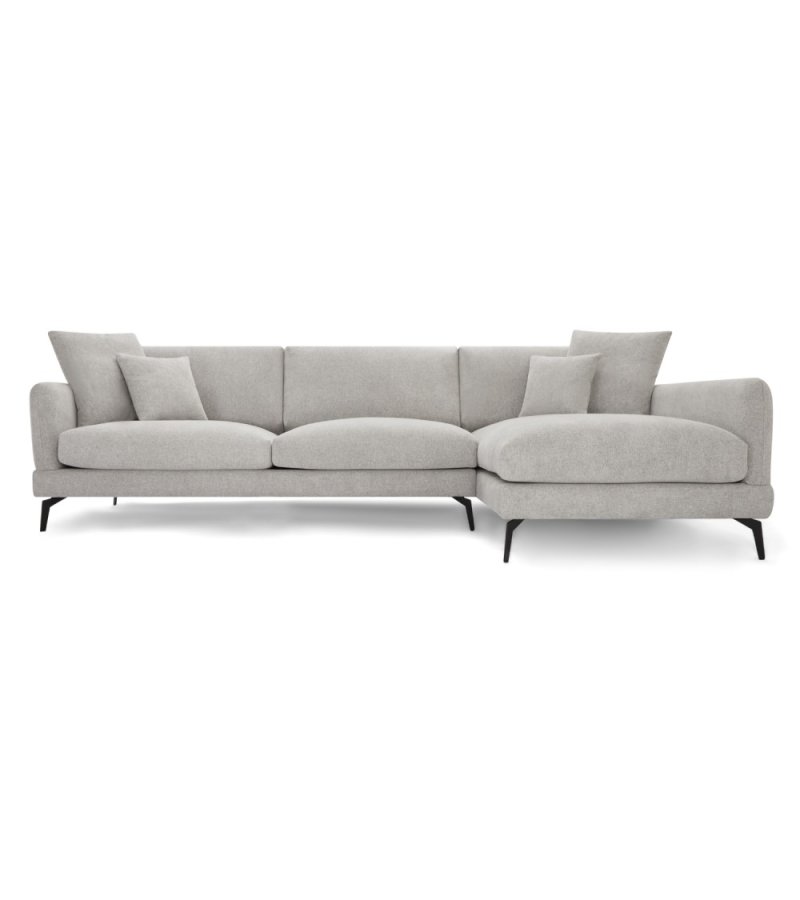 Maggie sofa, m. hjre chaiselong og 4 pyntepuder - gr og sort metal