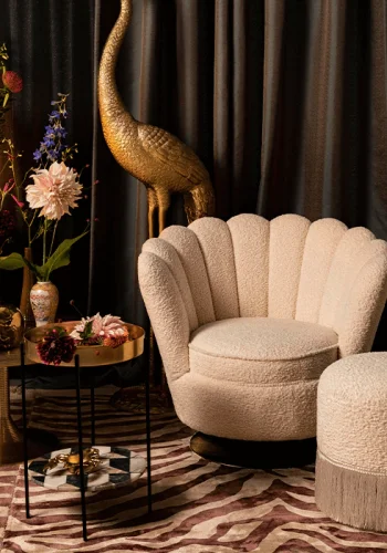 BOLD MONKEY Mother Of All Shells drejestol, m. armln - hvid bamsestof polyester og guld stl