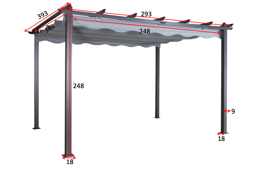 VENTURE DESIGN Lazio pergola, rektangulr - gr polyester og sort aluminium (393x293)