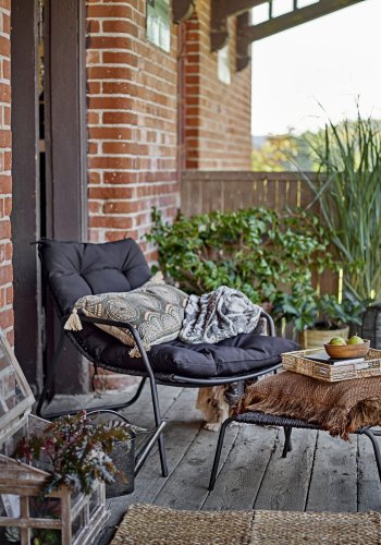 BLOOMINGVILLE Boel liggestol, m. taburet og pude - sort flet og sort metal