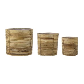 BLOOMINGVILLE Linoa kurv, m. plastik - natur rattan (st af 3)