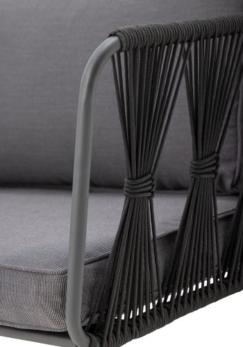 BLOOMINGVILLE Pavone havesofa, m. armln og mrkegr puder - sort polyesterreb og sort metal