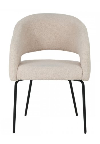 Natalie spisebordsstol, m. armln - beige bouclé stof og sort metal