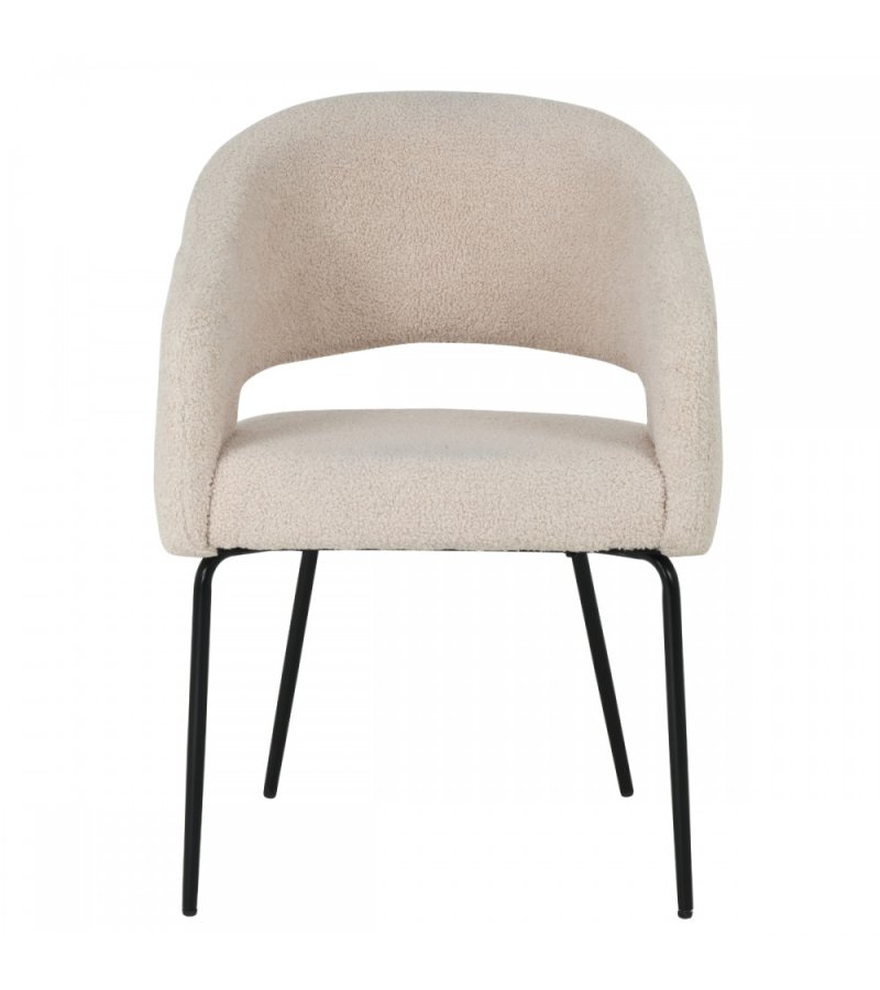Natalie spisebordsstol, m. armln - beige bouclé stof og sort metal