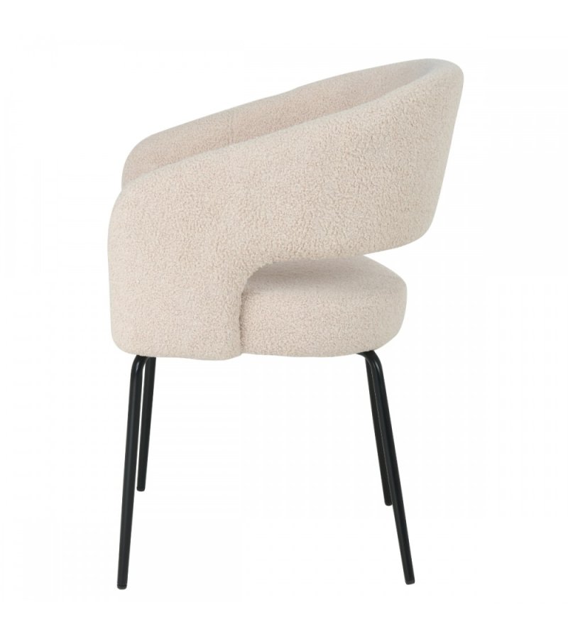 Natalie spisebordsstol, m. armln - beige bouclé stof og sort metal
