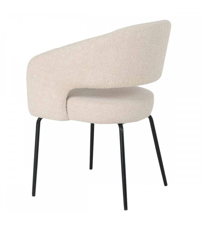 Natalie spisebordsstol, m. armln - beige bouclé stof og sort metal