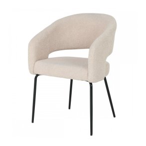 Natalie spisebordsstol, m. armln - beige bouclé stof og sort metal