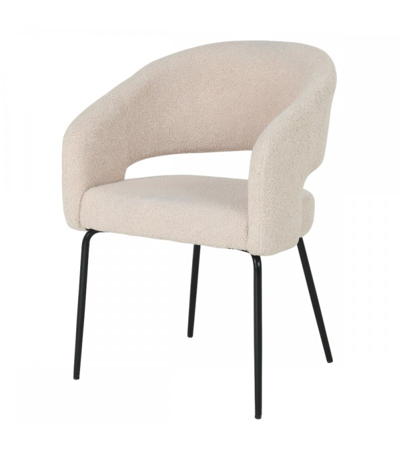 Natalie spisebordsstol, m. armln - beige bouclé stof og sort metal