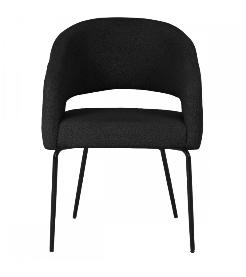 Natalie spisebordsstol, m. armln - sort bouclé stof og sort metal