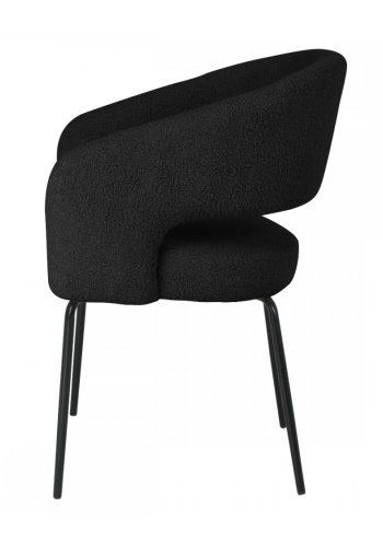 Natalie spisebordsstol, m. armln - sort bouclé stof og sort metal