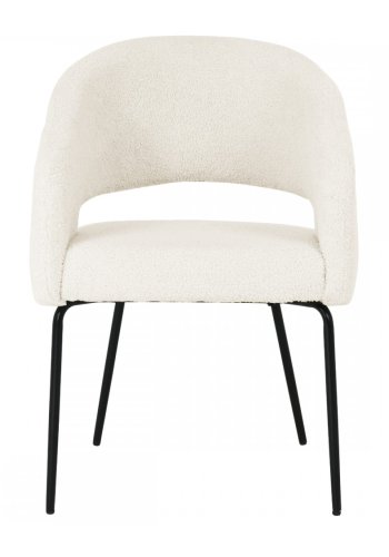 Natalie spisebordsstol, m. armln - hvid bouclé stof og sort metal