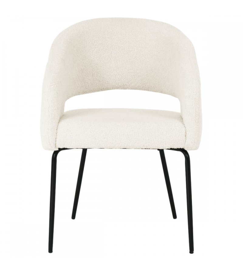 Natalie spisebordsstol, m. armln - hvid bouclé stof og sort metal