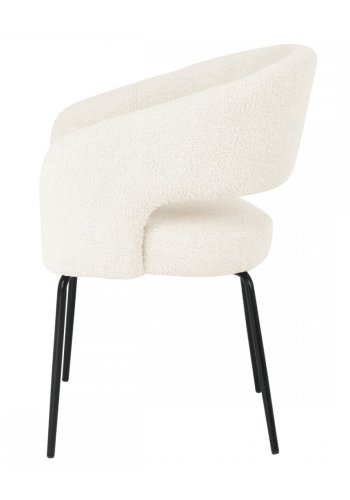 Natalie spisebordsstol, m. armln - hvid bouclé stof og sort metal