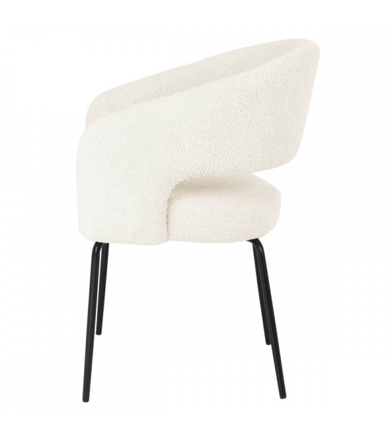 Natalie spisebordsstol, m. armln - hvid bouclé stof og sort metal