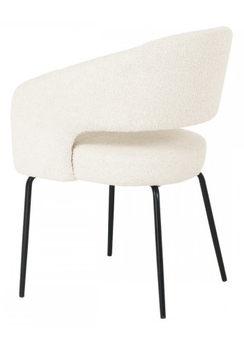 Natalie spisebordsstol, m. armln - hvid bouclé stof og sort metal