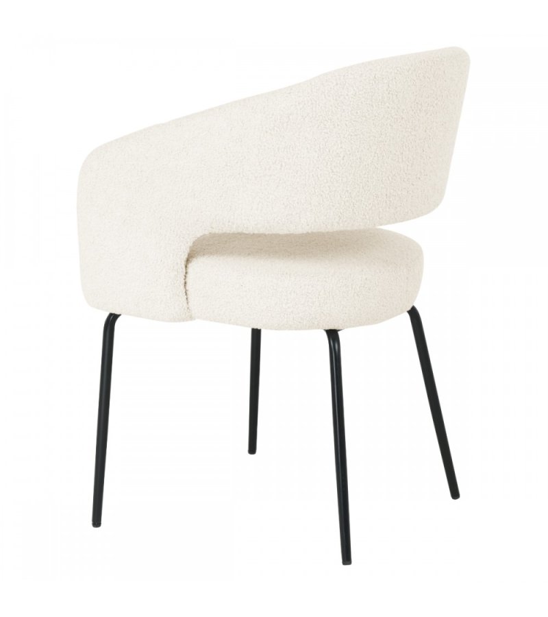 Natalie spisebordsstol, m. armln - hvid bouclé stof og sort metal