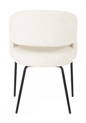 Natalie spisebordsstol, m. armln - hvid bouclé stof og sort metal