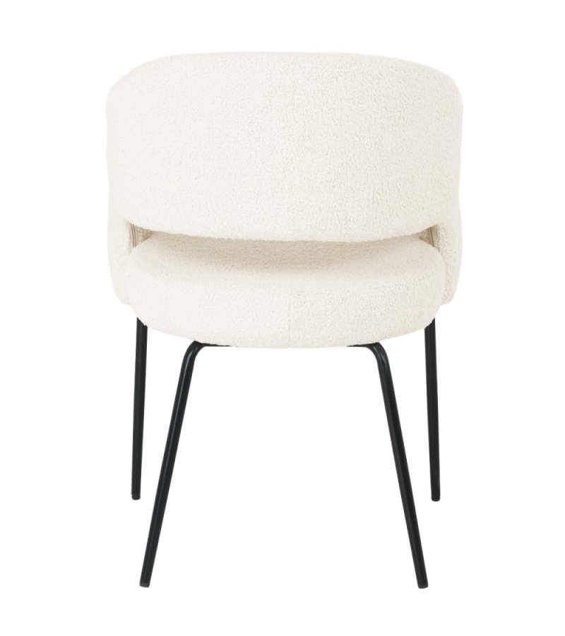 Natalie spisebordsstol, m. armln - hvid bouclé stof og sort metal