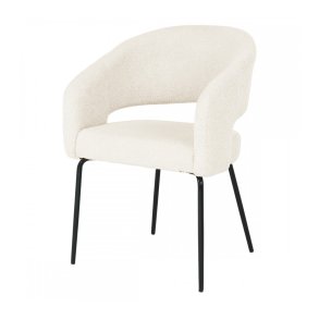 Natalie spisebordsstol, m. armln - hvid bouclé stof og sort metal
