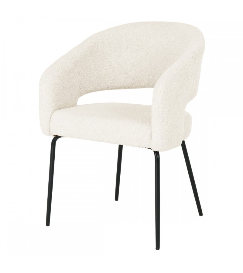 Natalie spisebordsstol, m. armln - hvid bouclé stof og sort metal