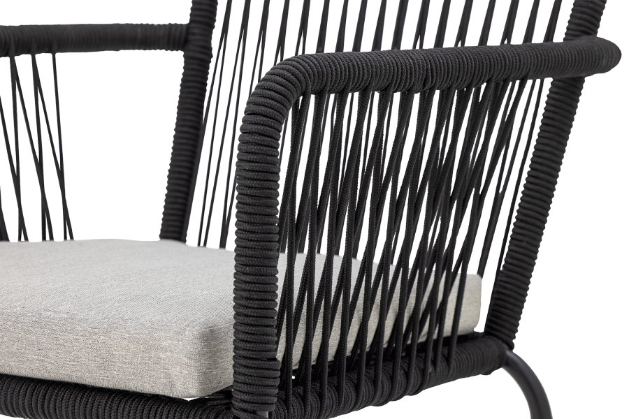 BLOOMINGVILLE Santino havestol, m. armln og gr pude - sort polyesterreb og sort metal