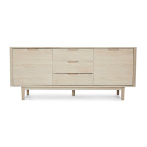 Nyborg sknk, m. 2 lger, 3 skuffer og 2 hylder - hvidolieret egetrsfinér, egetr og tr (180x45)