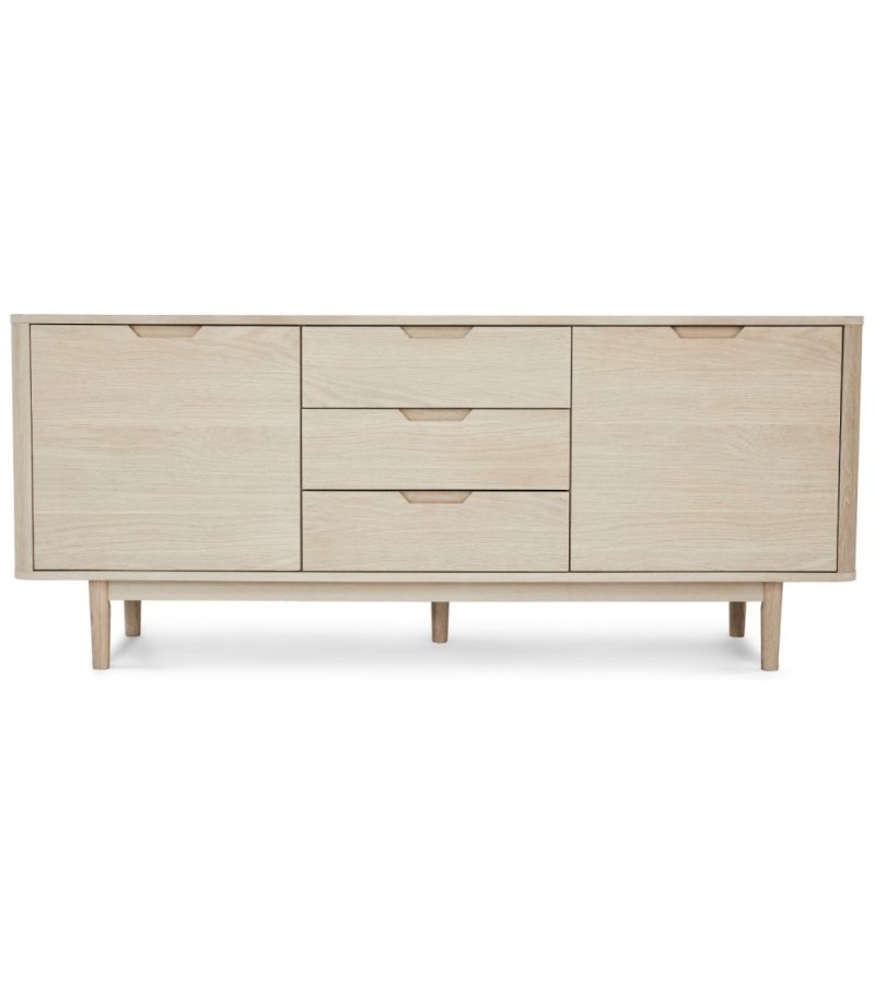 Nyborg sknk, m. 2 lger, 3 skuffer og 2 hylder - hvidolieret egetrsfinér, egetr og tr (180x45)