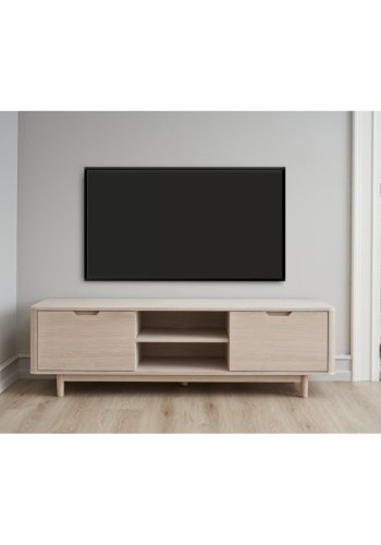 Nyborg TV-bord, m. 2 lger og 3 hylder - hvidolieret egetrsfinér, egetr og tr (180x45)