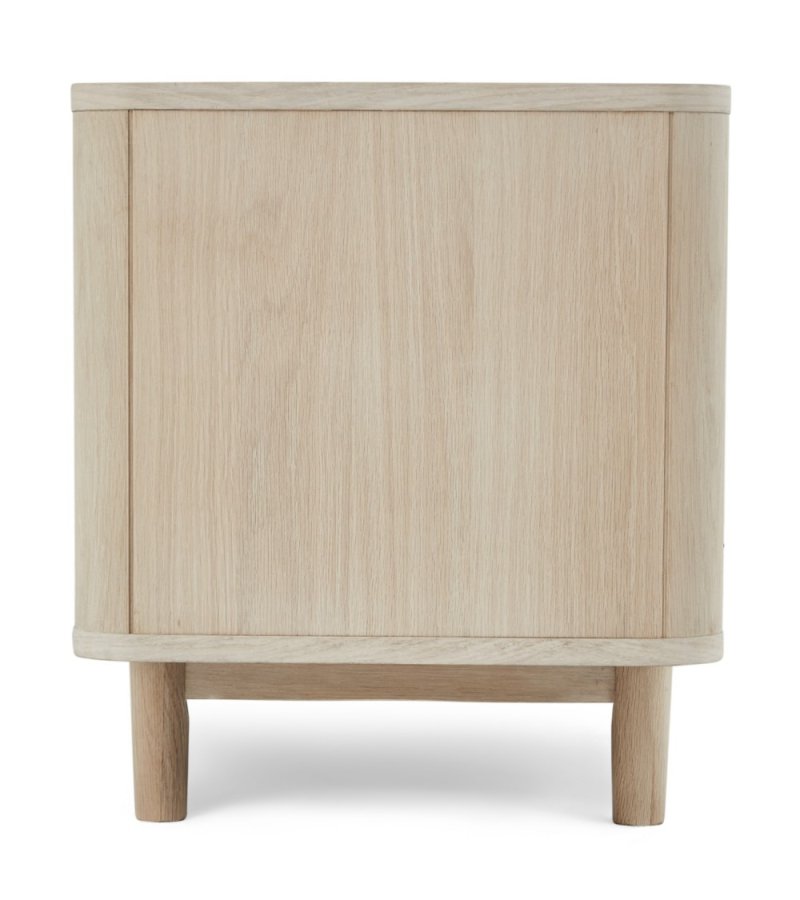 Nyborg TV-bord, m. 2 lger og 3 hylder - hvidolieret egetrsfinér, egetr og tr (180x45)