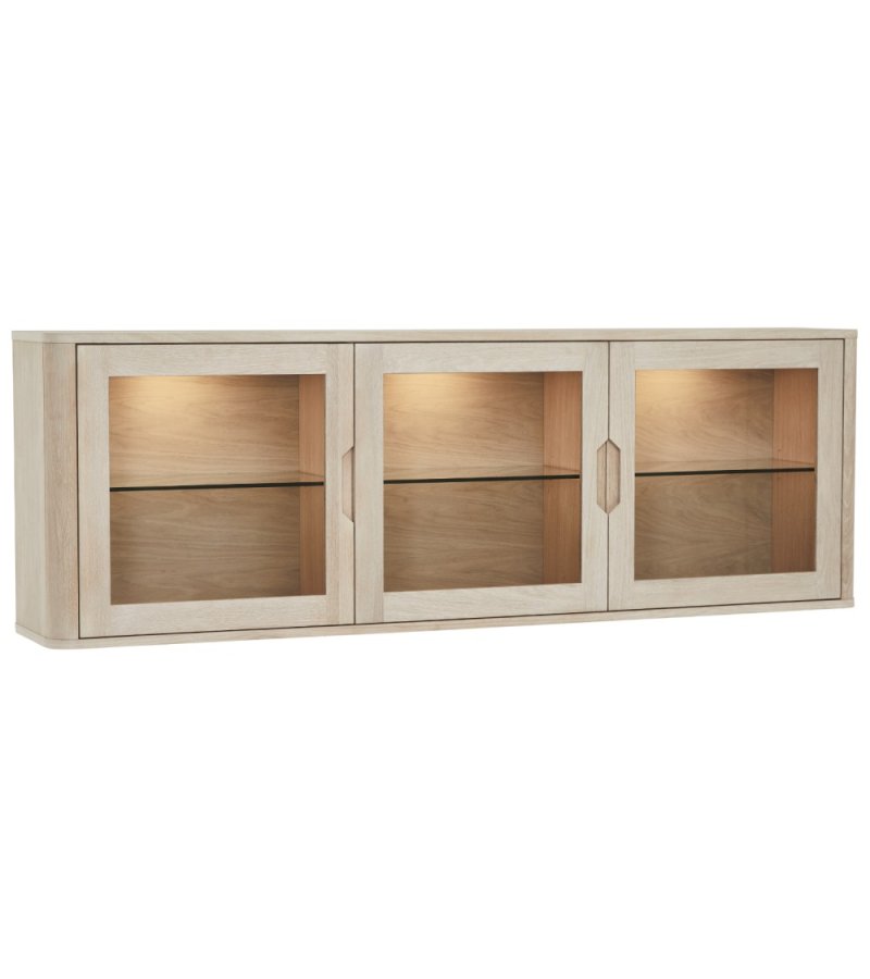 Nyborg vgskab, m. LED lys, 3 glaslger, 3 glashylder - hvidolieret egetrsfinér og egetr