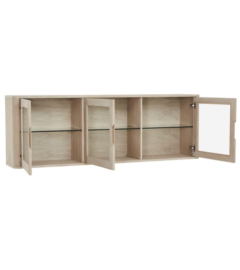 Nyborg vgskab, m. LED lys, 3 glaslger, 3 glashylder - hvidolieret egetrsfinér og egetr