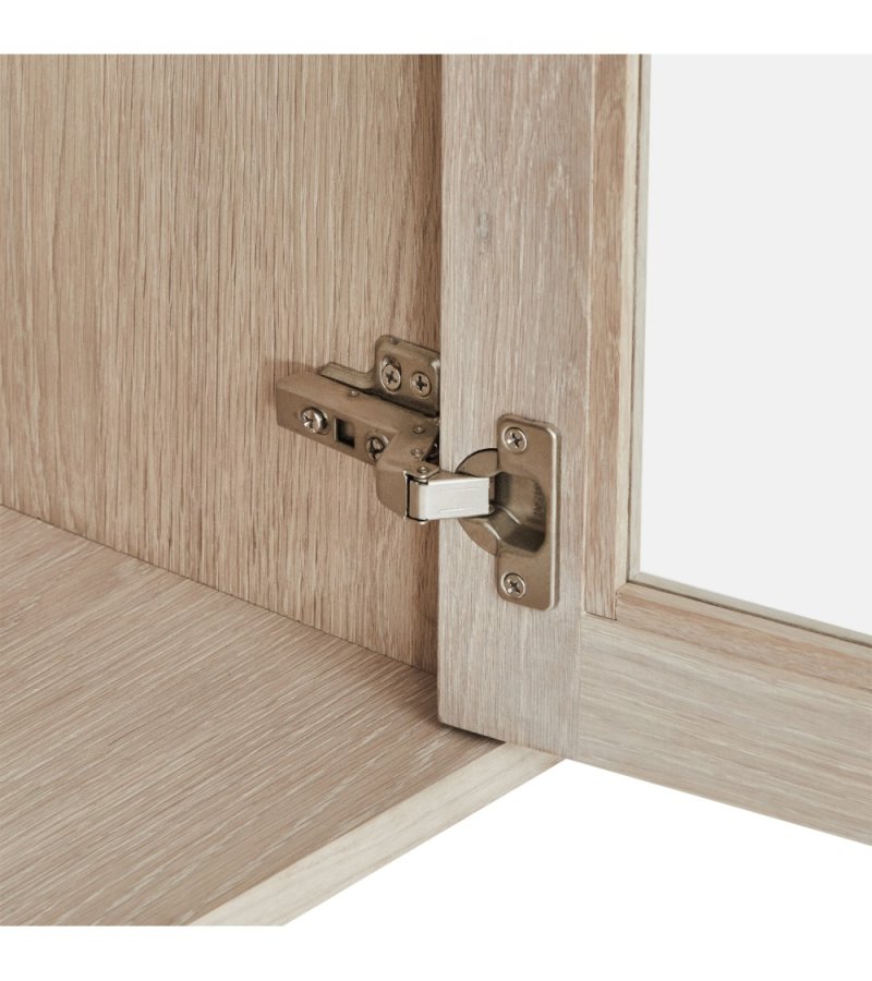 Nyborg vgskab, m. LED lys, 3 glaslger, 3 glashylder - hvidolieret egetrsfinér og egetr