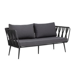 BLOOMINGVILLE Pavone havesofa, m. armln og mrkegr puder - sort polyesterreb og sort metal