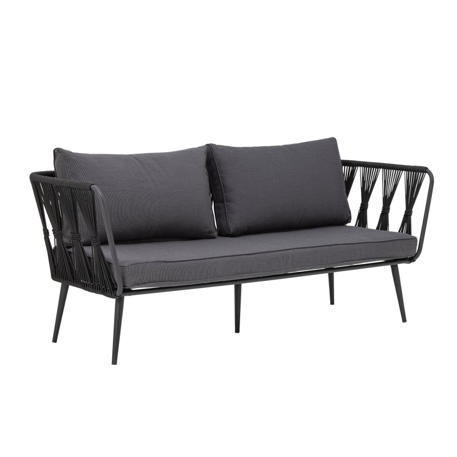 BLOOMINGVILLE Pavone havesofa, m. armln og mrkegr puder - sort polyesterreb og sort metal